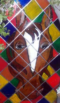 horse head in stain glass window